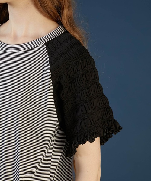 tシャツ 「crinkle crinkle crinkle」shirring border T shirt/シャーリングボーダーTシャツ レディース crinkle tシャツ 「crinkle crinkle」shirring border T shirt