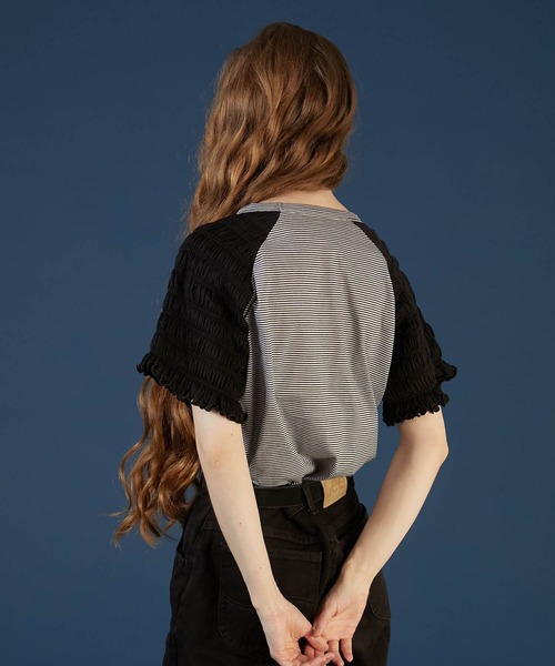 tシャツ 「crinkle crinkle crinkle」shirring border T shirt/シャーリングボーダーTシャツ レディース crinkle tシャツ 「crinkle crinkle」shirring border T shirt