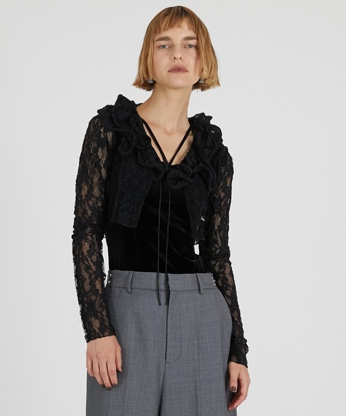 カーディガン 「2025Autumn Pre-Order」レースフリルウェーブカーディガン / Lace Frill Wave Cardigan レデ