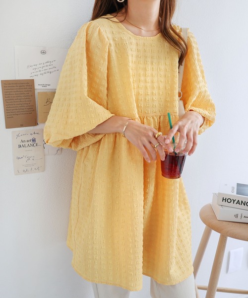 「andme」 「alma design」7分袖チュニック M オフホワイト レディース