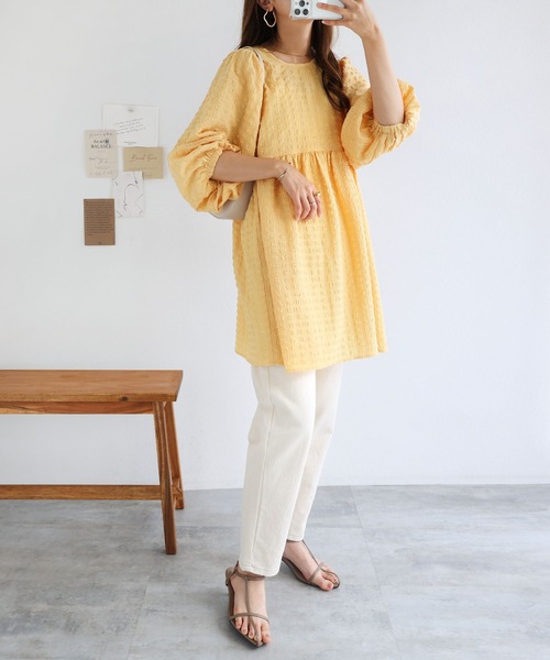 「andme」 「alma design」7分袖チュニック M オフホワイト レディース