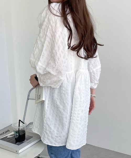 「andme」 「alma design」7分袖チュニック M オフホワイト レディース
