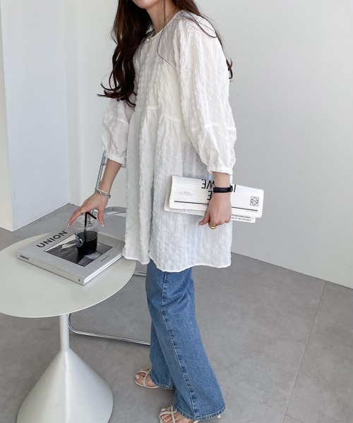 「andme」 「alma design」7分袖チュニック M オフホワイト レディース