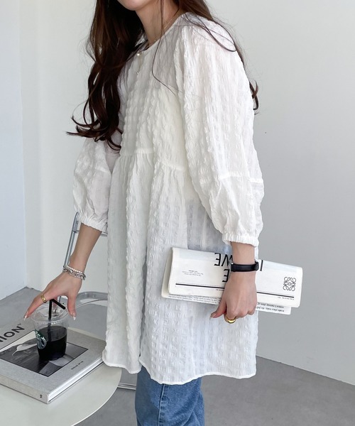 「andme」 「alma design」7分袖チュニック M オフホワイト レディース