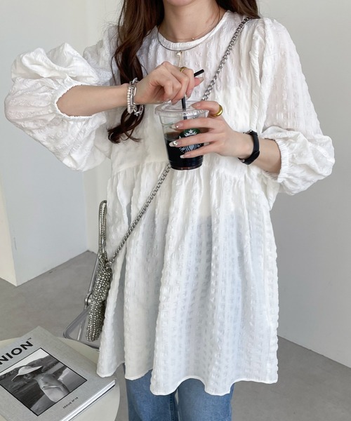 「andme」 「alma design」7分袖チュニック M オフホワイト レディース