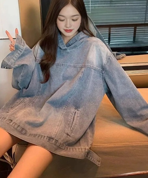 tシャツ BIGシルエット デニムフーディ プルオーバー レディース メンズ