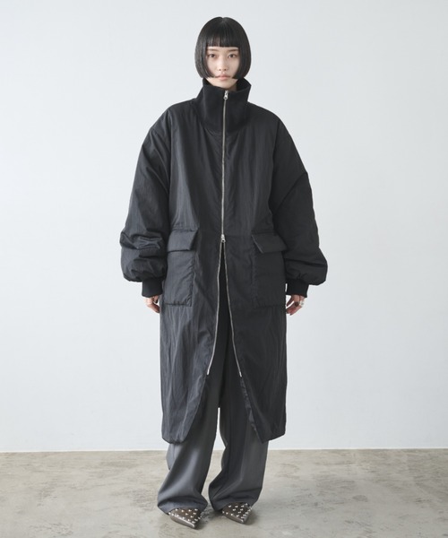 AIC. ダウンコート ダウンジャケット 撥水加工リブカラー中綿ロング