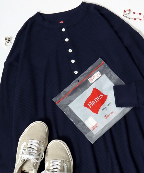 Hanes（ヘインズ） tシャツ ワッフルヘンリーネックロングスリーブT
