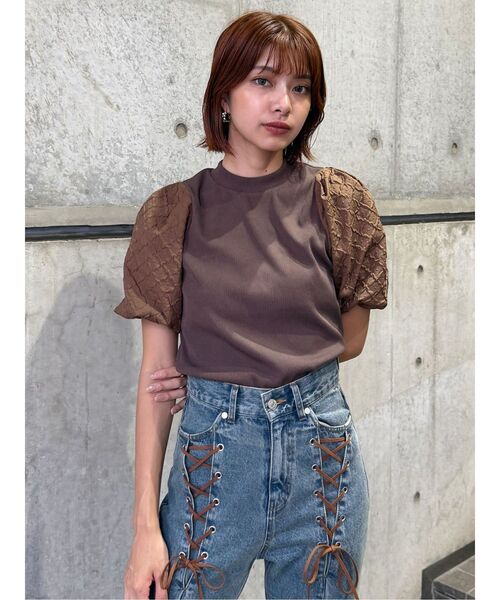 MURUA（ムルーア） tシャツ テレコドッキングジャガードトップス 