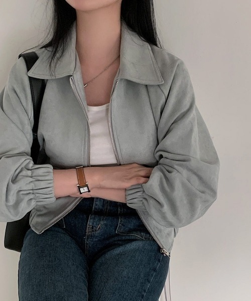美品　ノーアイディー　フェイクスエード　ジップアップ　ジャケット ブルゾン アウター フェイクスエード ジップアップ レディース