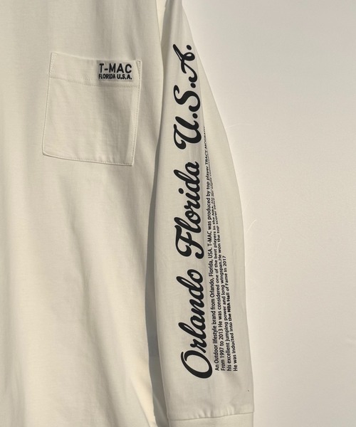 T-MAC OUTING tシャツ T-MAC 袖プリント オーバーサイズ長袖Tシャツ