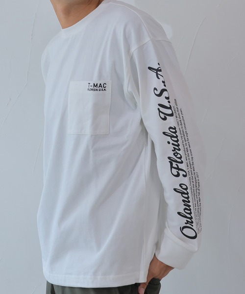 T-MAC OUTING tシャツ T-MAC 袖プリント オーバーサイズ長袖Tシャツ