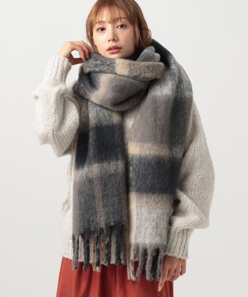 BAYFLOW（ベイフロー） マフラー ストール チェック太フリンジマフラー