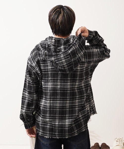 AMIRIチェックシャツ★デニムtシャツパーカーブーツスニーカージャケット シャツ フリンジ チェックシャツパーカー / Fringe Check Shirt Hoodie