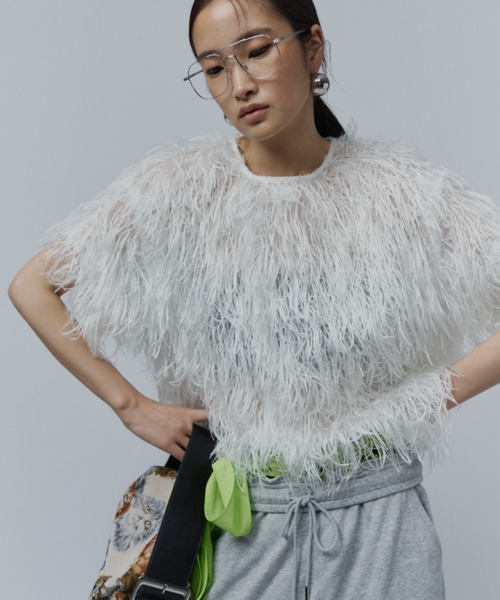 ブラウス シャツ 半袖 Fluffy T-shirt blouse／フラッフィーTシャツ