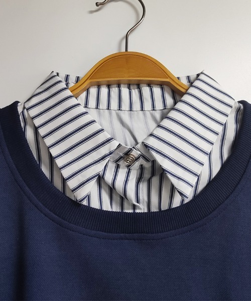 tシャツ ストライプシャツ×ニット MIXレイヤード風トップス レディース