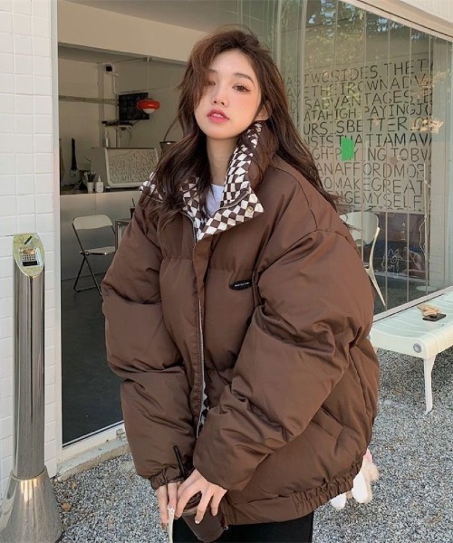 ダウンコート ダウンジャケット チェック柄切り替え エコダウン