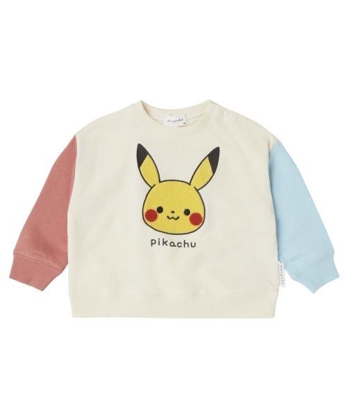 トレーナー monpoke モンポケ 袖配色 サガラ刺繍 ピカチュウ キッズ
