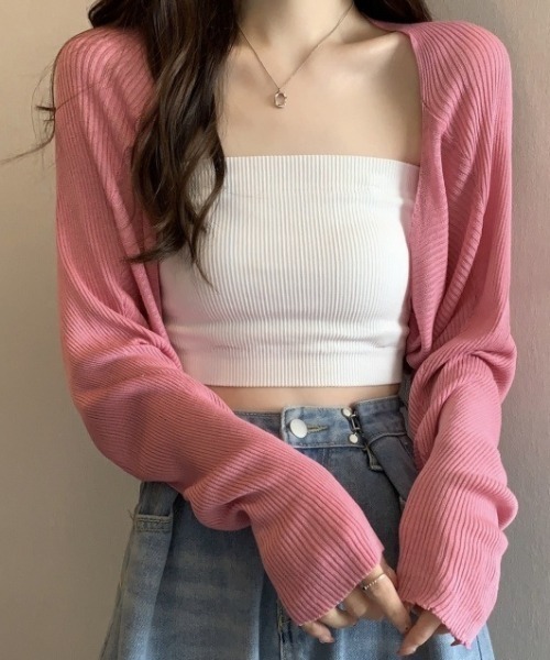 フォクシー ピンクボレロカーディガン 長袖 美品】フォクシー ウールニット ボレロカーディガン 長袖スモーキー