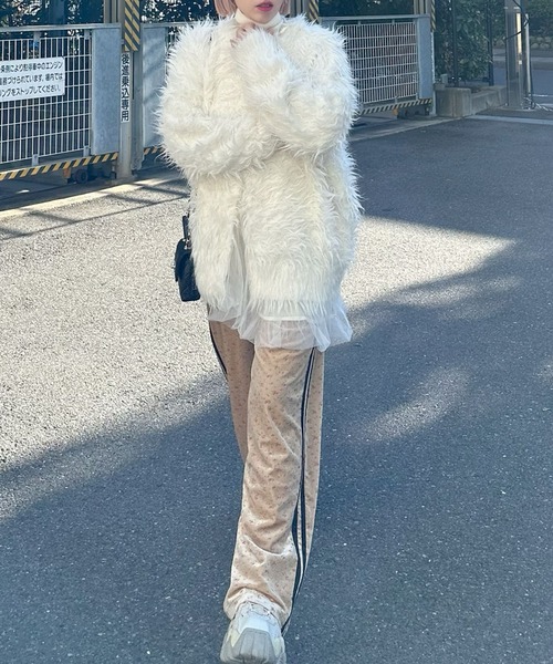 Alley Tokyo パンツ 花柄ベロアライン入りイージーパンツ レディース