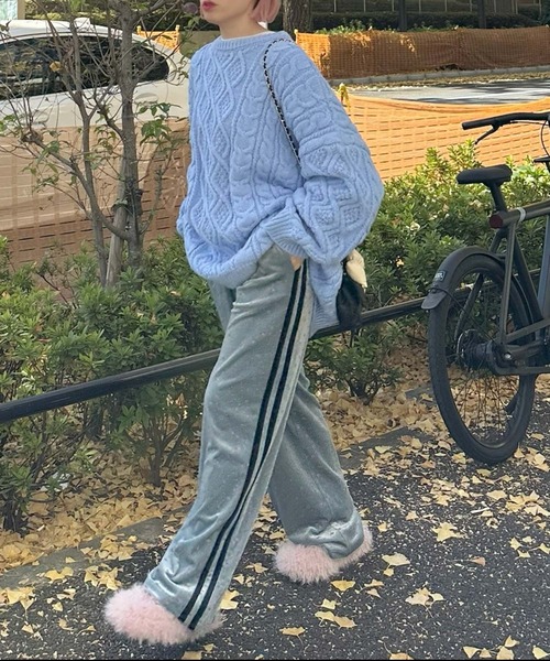 パンツ KANAYA Alley Tokyo パンツ 花柄ベロアライン入りイージーパンツ レディース