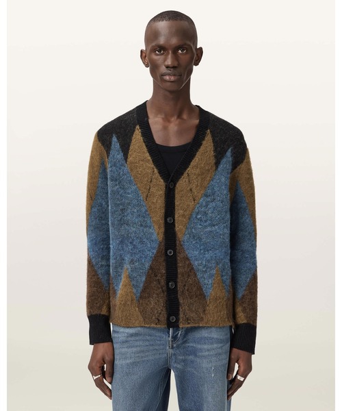 カーディガン BERNIE OVERSIZED ARGYLE CARDIGAN | BERNIE オーバーサイズ アーガイル カーディガン メンズの画像