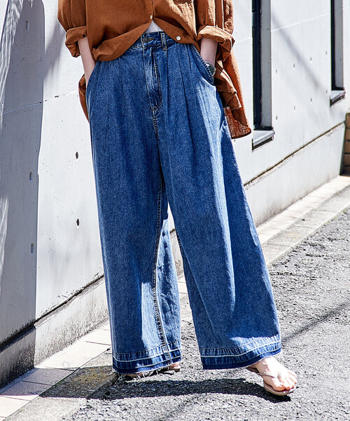 FASHIRU ブルーデニムワイドレッグパンツ FREAK'S STORE（フリークスストア） ジーンズ デニム デニムパンツ