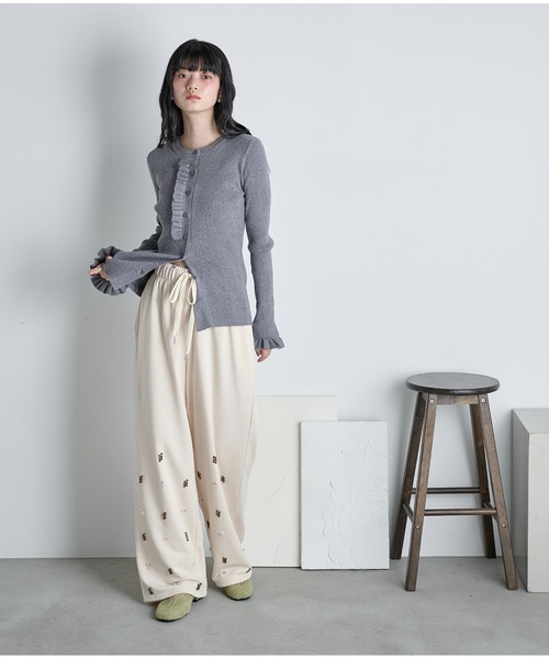 THE Yon ワイドパンツ スウェットパンツ ジャージ ビジューデザイン