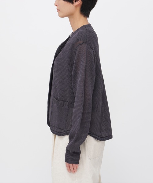 MHL. ニットカーディガン　グレー　M 【美品】 MHL.（エムエイチエル） カーディガン COATED COTTON レディース