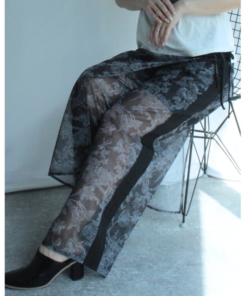 amini パンツ メッシュボタニカルプリントパンツ「SET UP可