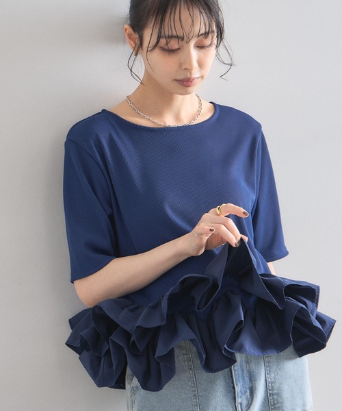 &. NOSTALGIA（ノスタルジア） tシャツ 裾フリルリブカットプル
