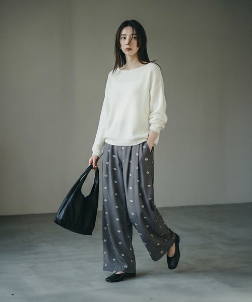 STYLE DELI（スタイルデリ） パンツ 「BLK001」花柄刺繍ツイルタック