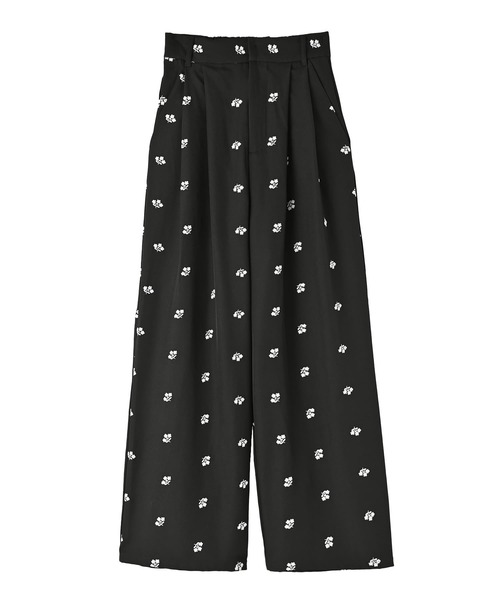 パンツ 「BLK001」花柄刺繍ツイルタックパンツ レディース_22