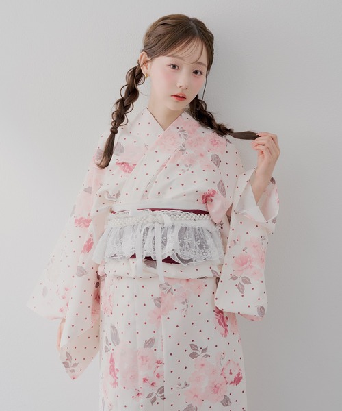 浴衣 セパレート NICE CLAUP ピンク×花柄 白帯 continuer de NICE CLAUP 浴衣 新色登場「浴衣collection」「3点SET