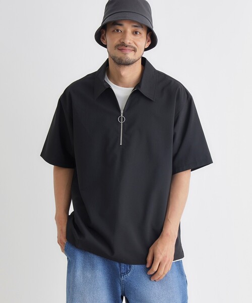 BACK NUMBER シャツ 半袖 ハーフジッププルオーバー メンズ : ZOZOTOWN