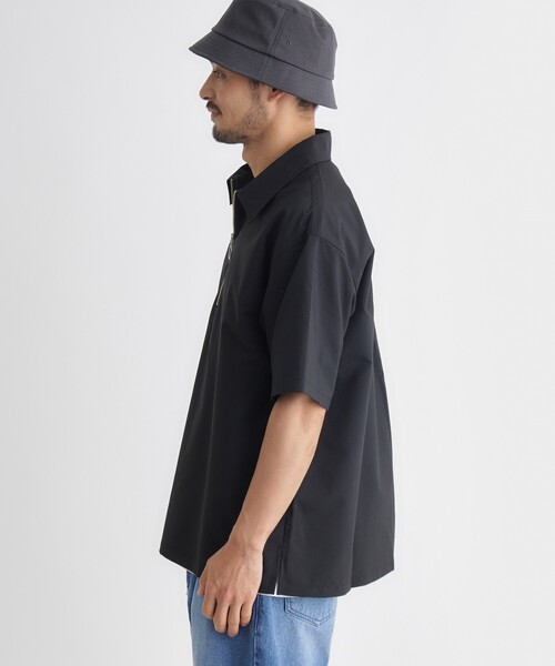 FOURBARS ヴィンテージ　黒 半袖プルオーバー　ハーフジップ　レザーシャツ BACK NUMBER シャツ 半袖 ハーフジッププルオーバー メンズ : ZOZOTOWN
