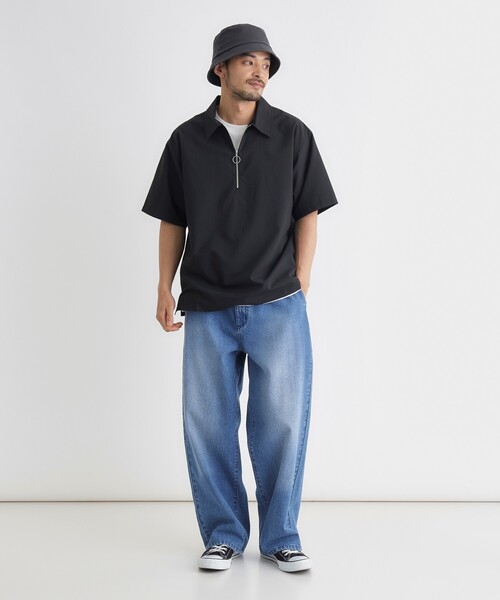 BACK NUMBER シャツ 半袖 ハーフジッププルオーバー メンズ : ZOZOTOWN