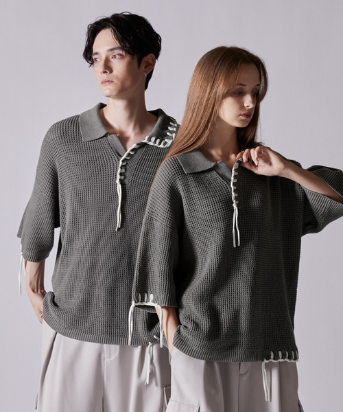 「CLEL」 半袖ニット S チャコールグレー メンズ_画像6