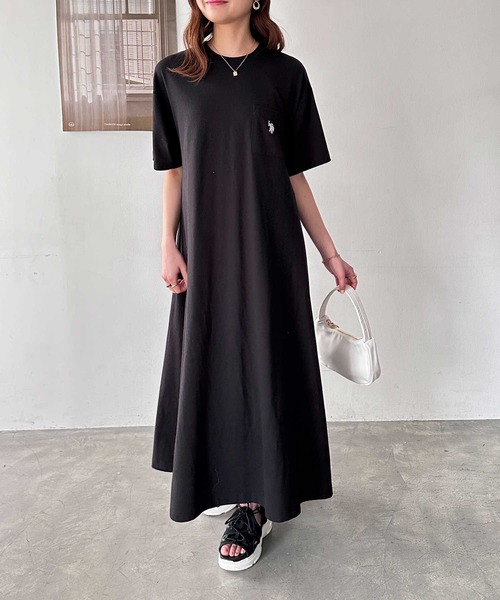 「U.S. POLO ASSN.」 Tシャツワンピース LARGE ブラック レディース_画像3