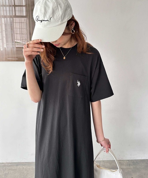 「U.S. POLO ASSN.」 Tシャツワンピース LARGE ブラック レディース_画像5