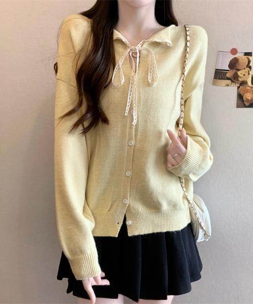現行　未使用品　DOUBLE STANDARD オリジナルロゴリボンカーディガン カーディガン リボン ニットカーディガン レディース : ZOZOTOWN Yahoo