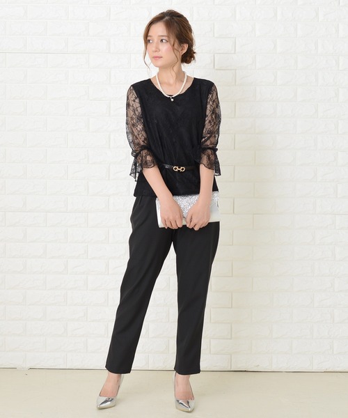 パラスパレス　レディース パンツセットアップ Lace Ladies パンツ ベルト付きレース袖パンツドレス