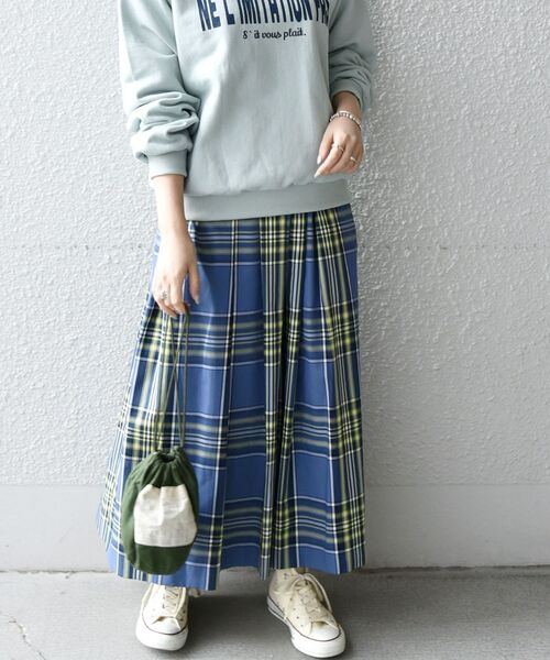 SHIPS any ロング スカート 夏 any: ランダムタック チェック ソフト
