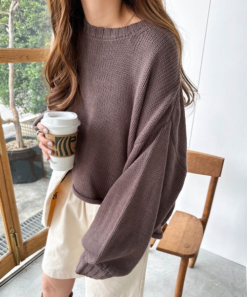 4655【美品】アドーア　クルーネック 長袖ロング丈ニット スリット M 白 4655【美品】アドーア クルーネック 長袖ロング丈ニット