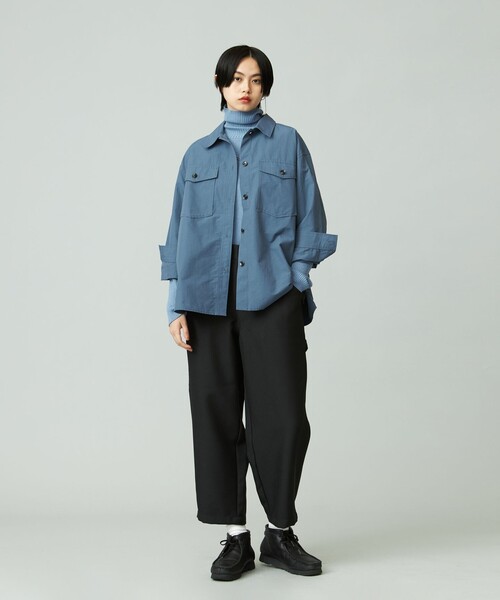 ETRÉ TOKYO ミリタリーシャツジャケット ナイロン混 軽量 羽織 ブルー ETRE TOKYO（エトレトウキョウ）の「ワークシャツジャケット