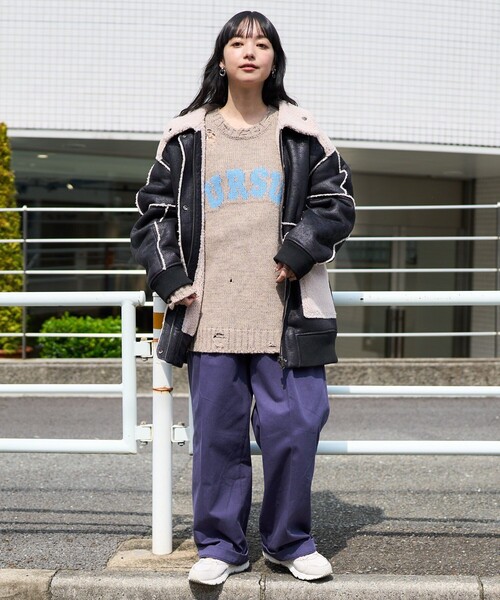 ニット セーター ロゴダメージニットフーディ レディース FREAK'S STORE ニット セーター ダメージ ロゴニット/プル