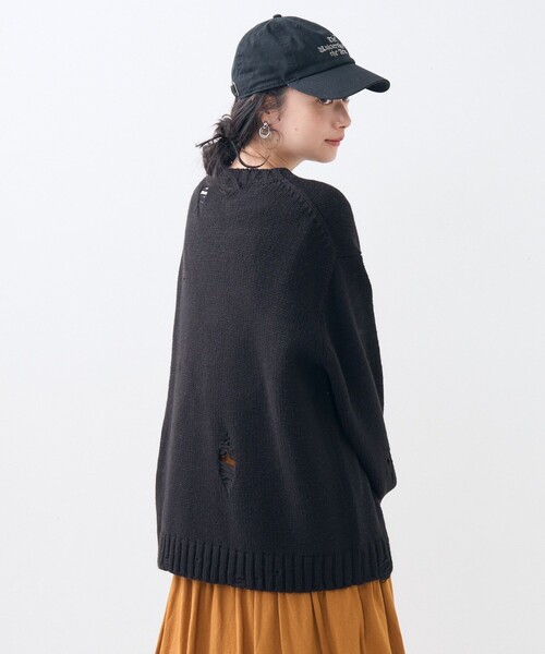 ニット セーター ロゴダメージニットフーディ レディース FREAK'S STORE ニット セーター ダメージ ロゴニット/プル