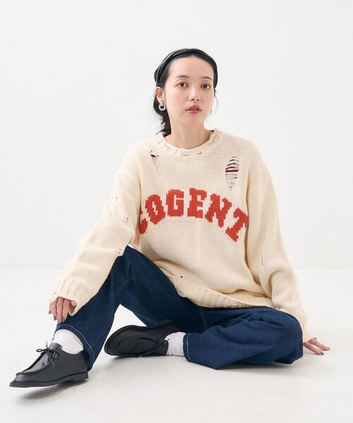 ニット セーター ロゴダメージニットフーディ レディース FREAK'S STORE ニット セーター ダメージ ロゴニット/プル