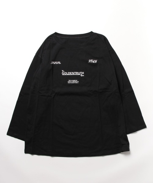 Challenge ロンt ブラック 長袖 バックプリント 初売り SHEENA tシャツ バックプリントルーズロンT レディース