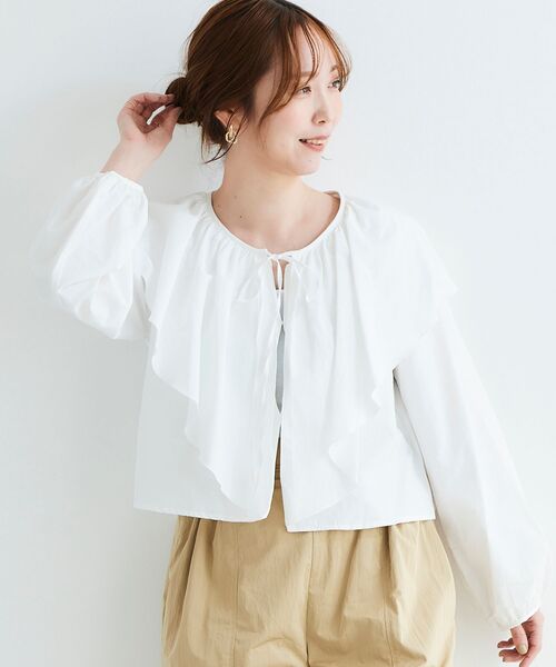 le.coeur blanc ストライプ リボン付き ハイネックシャツ le.coeur blanc ブラウス シャツ ラッフルカラーリボンブラウス